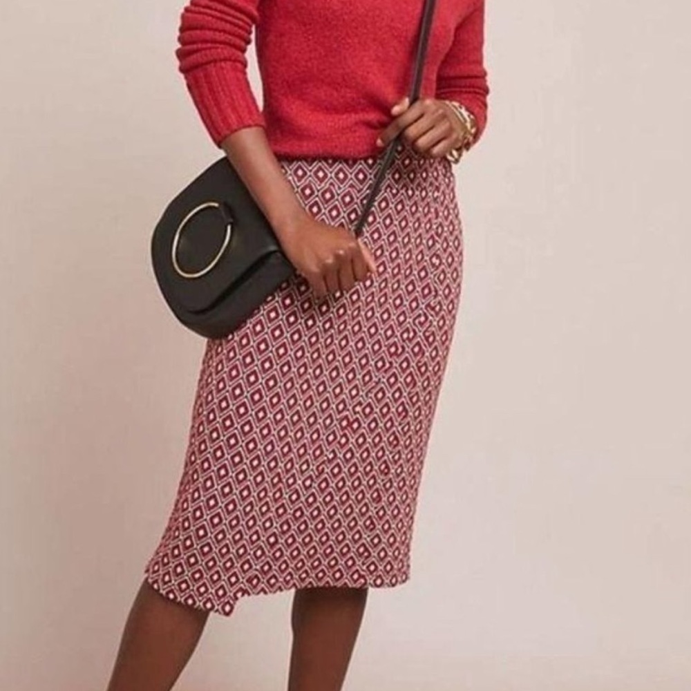 Maeve Red & Black Diamond Jacquard Knit Tulip Midi Skirt